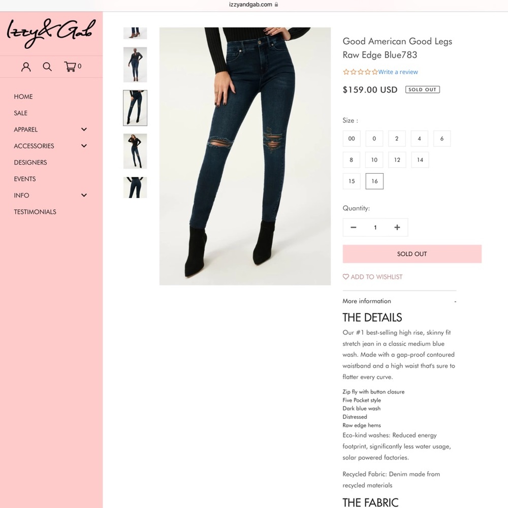 NWT Good American Good Legs Raw Edge Blue783 Size18